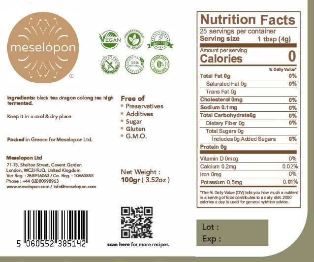 Black Dragon Oolong Tea Loose Leaf High Fermented 100gr Nutrition Label