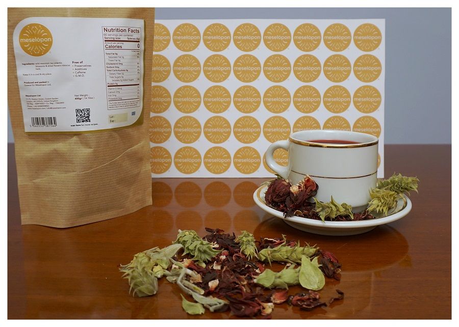 Herbal Loose Leaf Tea Blend Decaf Beverage With Mountain Tea Sideritis Ironwort & Hibiscus Flowers Blossoms, Ingredients