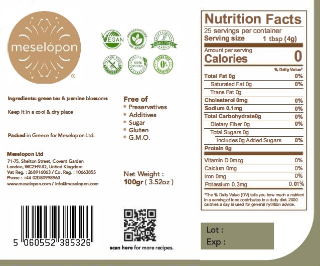 Jasmine Dragon Pearls Green Tea Loose Leaf Hand Rolled 100gr Nutrition Label