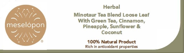 Minotaur Tea Blend Loose Leaf With Green Tea, Cinnamon, Pineapple, Sunflower & Coconut Label